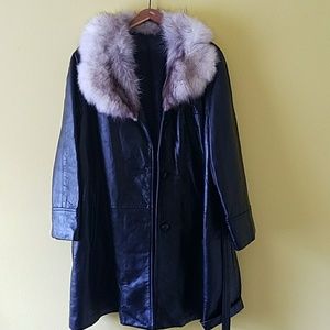 Vintage genuine leather and fur coat